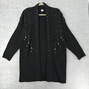 Southwestern Cardigan Sweater Women OS Ribbed Embellished Long Line Shoulder Pad